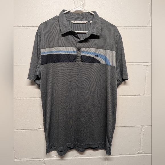 travis Mathew (Men's Large) Gray Striped Button Golf Polo Shirt - Picture 1 of 6